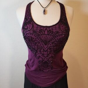 Forever XXI Purple Beaded Tank Top Racerback Sleeveless Festival Party‎ Top S